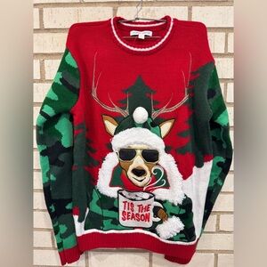 Ugly Christmas Sweater Reindeer Builtin Cup Holder Pocket Knit Holiday Small